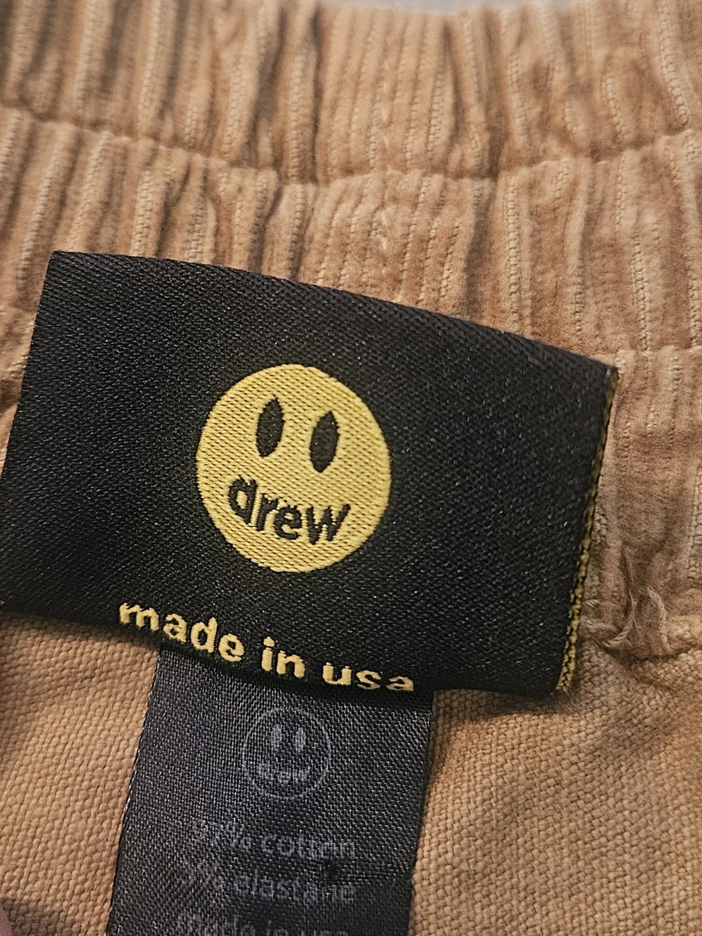 drew house Tan Corduroy Kids Shorts with White 'draw' Logo